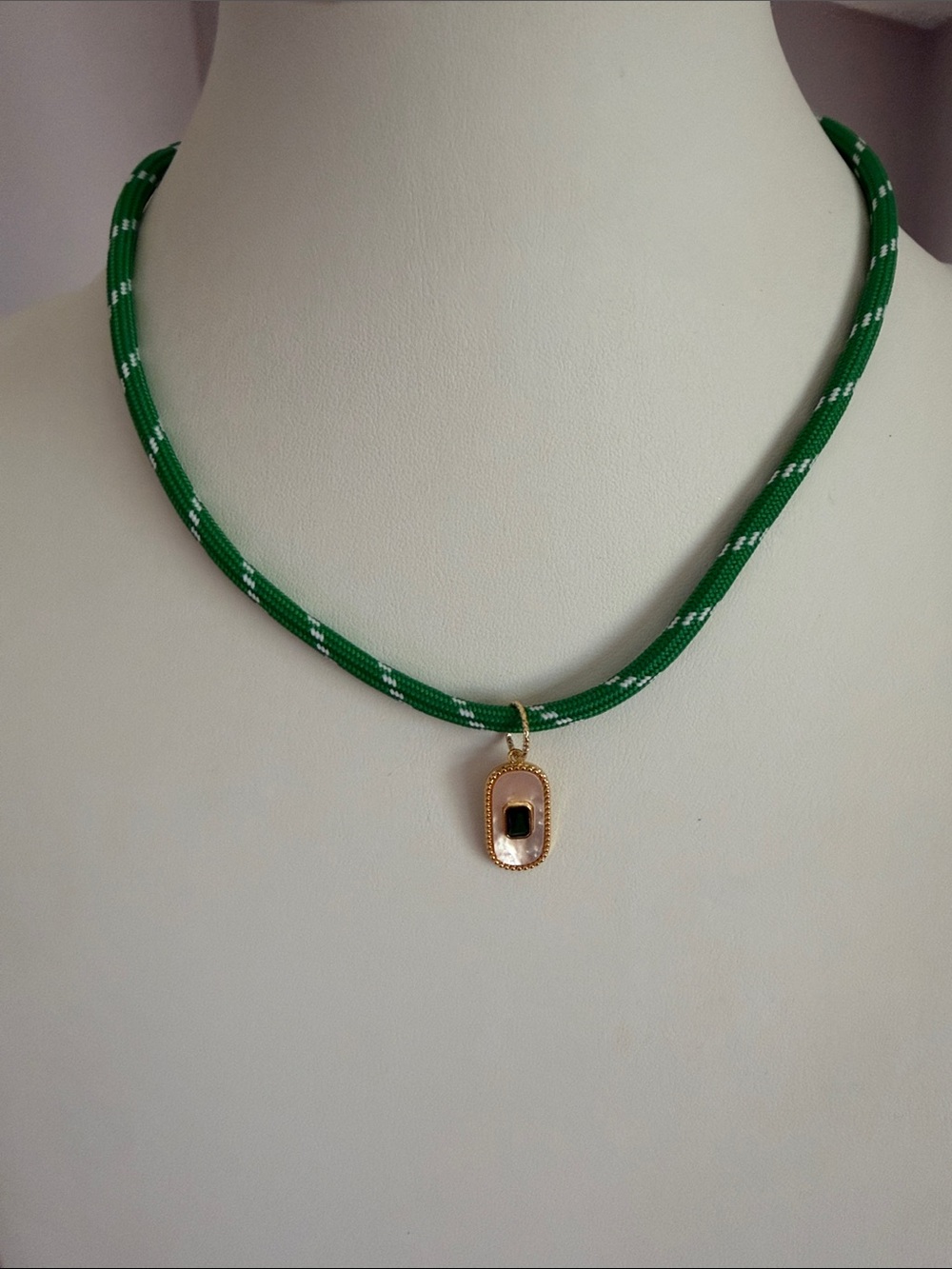 Audrey Limoges Collection Gold Pendant Necklace with Green Cord
